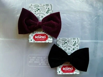 (2) NUEVO Clip de pelo Scunci negro granate/borgoña con moño - Pana de terciopelo suave   Foto 1 de 2