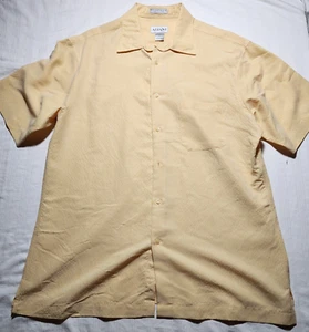 Alfani Shirt Mens Large Yellow Button Down Collared Short Sleeve Casual Pocket - Picture 1 of 12