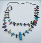 Vintage Zuni Sterling Turquoise & Amethyst Fetish Bear Turtle Beaded Necklace