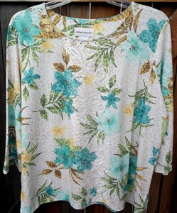 NWOT 🦋💎💥ALFRED DUNNER💥💎🦋 DESERT OASIS 3/4 Sleeve Embellished Top Lace XL - Picture 1 of 3