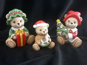 Vintage Homco Christmas Bear Family lot of 3 Porcelain Figurines - Picture 1 of 5