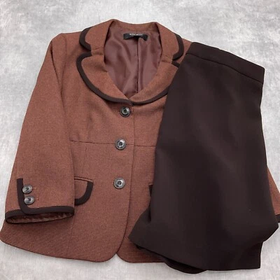 Nine West Skirt Suit Women 8 Brown Fleck Woven Black Trim Retro Career 2pc VTG - Image 1 of 4