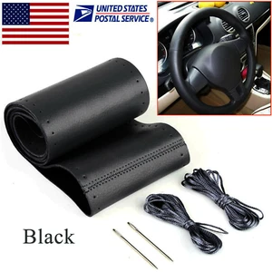 Black Genuine Leather DIY Car Steering Wheel Cover With Needles&Thread for Chevy - Picture 1 of 11