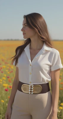 Women Dark Brown Elastic Holidays Party Fashion Belt Gold Metal Buckle Size S M - Image 1 of 4