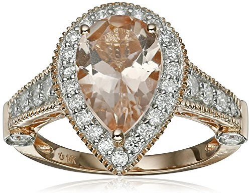 14k Rose Gold Morganite and Diamond Solitaire Pear Shape Ring For Women's. US7 - Image 1 of 1