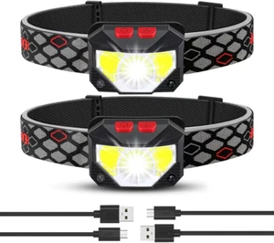 Linterna frontal recargable, paquete de 2, lámpara frontal LED brillante para ex - Imagen 1 de 12