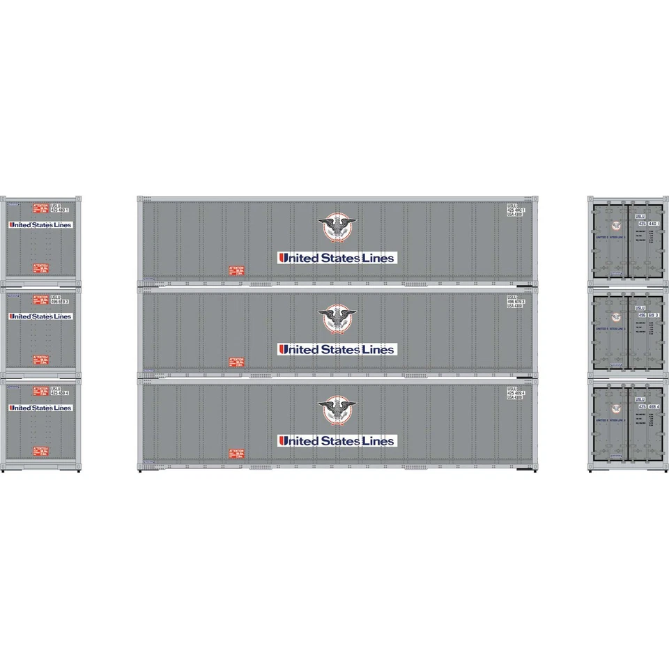 Athearn ATH63389 40' Smooth Side Containers United States Lines #1 (3) HO Scale - Image 1 of 1