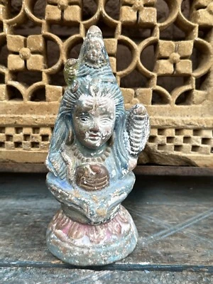 Escultura antiga de 1800 feita de terracota pintada figura de Deus Shiva - Imagem 1 de 4