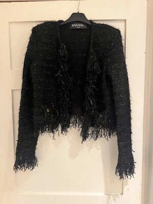 Balmain Cropped Tweed Boucle Black Blazer Gold Button Detail Never Worn Size 40 - Image 1 of 4