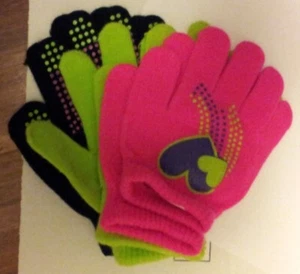 Kids Stretch Knit Gloves 3 Pair Pack One Size Fits Most Bright Colors NEW - Picture 1 of 16
