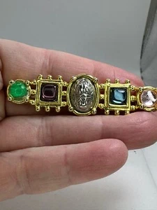 Broche prendedor vintage oro escarabajo plata cabujones colores barra M-5319 - Imagen 1 de 4