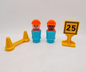 Vintage Fisher Price Little People Construction Workers Sign Cones Lot 1970s - Picture 1 of 17