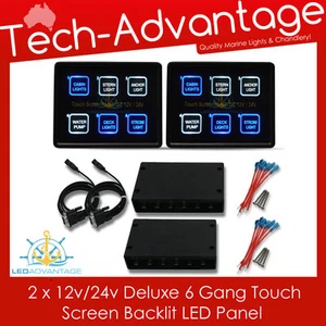2 X 12V/24V 6 GANG MARINE LED TOUCH PANEL CONTROL C/BREAKER BOAT SWITCH PANELS - Bild 1 von 9