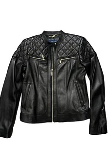 Cole Haan Womens Black Lambskin Leather Moto Jacket Small S - Picture 1 of 3
