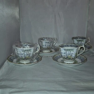 4X Royal Albert Silver Birch Tea Cup and Saucer Set lot bundle UK England China - Imagen 1 de 9