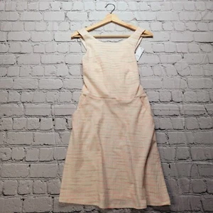 Loft Ivory Pink Copper Texture Fit Flare Criss Cross Back Pocket Dress NWT Sz 2 - Picture 1 of 15
