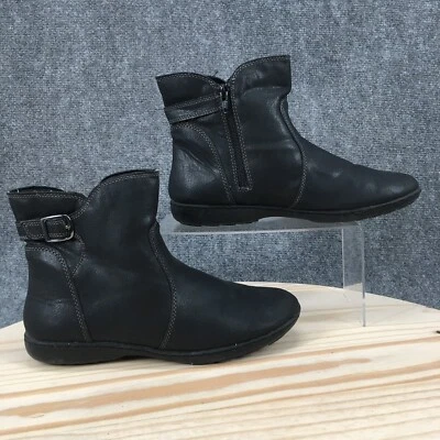 Sporto Boots Womens 9 M Flynn Ankle Bootie Black Faux Leather Buckled Round Toe - Image 1 of 4