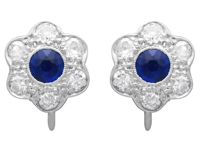 Antique 0.56Ct Sapphire and 0.60Ct Diamond, Platinum Earrings Circa 1920 - Image 1 of 4