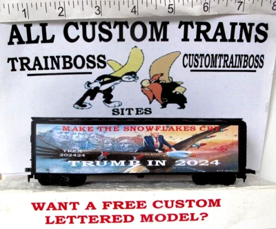 HO SCALE CUSTOM LETTERED TRUMP 24 SNOWFLAKES. REEFER ALSO AVAIL IN O 🎩🎩🎩🎩 - Image 1 of 4
