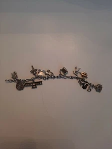 Vintage or Antique Sterling Silver Charm Bracelet w/ 12 Old Charms. 29.3 grams - Picture 1 of 12