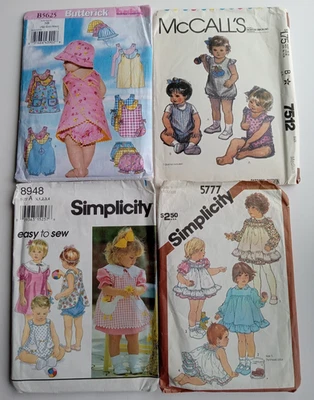 Lot-4 90s Simplicity McCalls Patterns Children Toddler Baby Romper Dress Hat CUT - Image 1 of 4