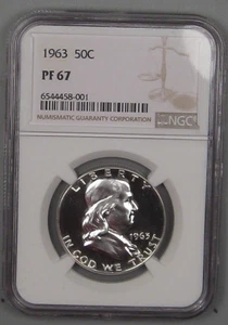 PROOF 1963 Silver FRANKLIN Half Dollar. NGC PF67. - Imagen 1 de 7