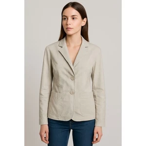 Talbots Blazer Damen 8 beige weiß Seersucker Stretch Baumwolle Jacke Knopfleiste - Bild 1 von 9
