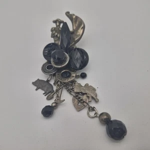 Broche Matador de Diseñador Años 80 Dijes Estilo Chatelaine Cerradura Llave Cuentas Facetadas 4.5" - Imagen 1 de 18