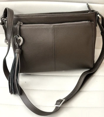 BRIGHTON PEWTER GRAY BARBADOS TASSELED CROSSBODY MAGNETIC FRONT ORGANIZER - Image 1 of 4