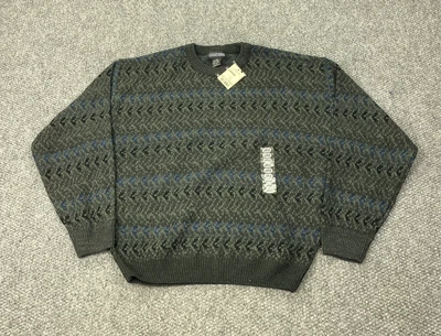 Vintage Jantzen Sweater Mens Large Gray Blue Jacquard Fancies Pullover Knit 90s - Image 1 of 4