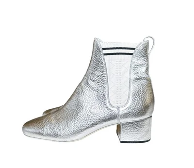 Botines Chelsea Fendi Plateados Metálicos Cuero Tacones en Bloque Talla 40 Foto 1 de 4