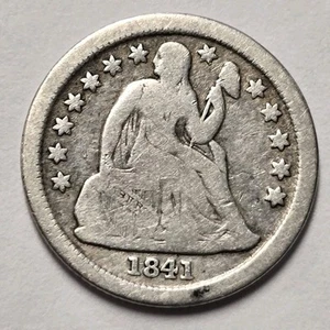Moneda de diez centavos pequeña "O" libertad sentada 1841-O en muy buena condición - Imagen 1 de 3