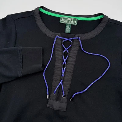 Prenda para el torso pulóver activo con cordones vintage Y2K Lauren Ralph Lauren para mujer M negra Foto 1 de 4