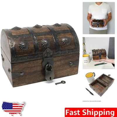 Cofre pirata de madera artesanal con cerradura de hierro auténtica y llaves Foto 1 de 4