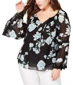 I.N.C Womens Floral Pullover Blouse, Black, Plus Size, 1X - Picture 1 of 1