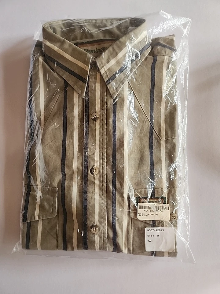 Camisa De Colección Remington Western Abotonada Azul Marino Tostado Blanco Rayas Mediana Nueva  Foto 1 de 4
