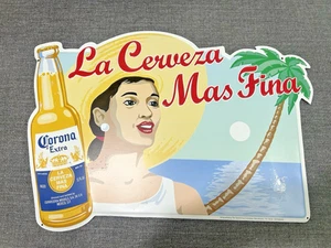 Vintage Corona Metal Tin Sign Approx 16”x22” Airbrush Style Rare Used Condition - Picture 1 of 9