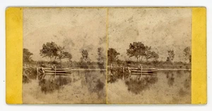 Tarjeta estereoscópica Stereoview hombre en barco distrito de los lagos agua Crummock  - Imagen 1 de 2