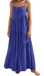 LCRRRN Damen Sommerkleid locker Spaghettiträger asymmetrisch Maxikleid Large blau - Bild 1 von 6