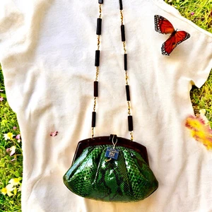 Colombetti Italy Vintage 80er grün Schlangenleder Handtasche Schulter oder Clutch LUCITE - Bild 1 von 14