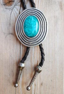 ANTICA CRAVATTA BOLOTIE argento imitazione indiano rodeo western cowboy cowgirl - Foto 1 di 3