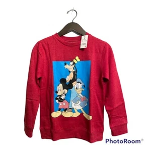 Mickey Mouse And Friends Disney Boys Fleece Sweatshirt Red Heathered Crew M New - Picture 1 of 5