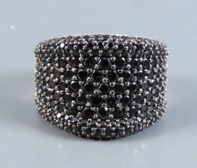 Anillo de Plata Esterlina SG/JTV BANDA CÓNCAVA ANCHA Espinela Negra Pavé ROMANCE GÓTICO 6 Foto 1 de 4