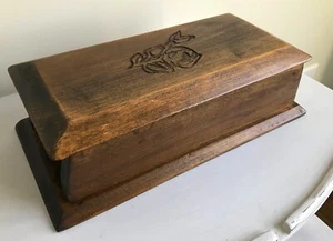 Vintage Wooden Box Storage Keepsake Handmade Carved Rose Primitive With Lid - Picture 1 of 15