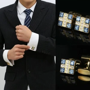 2Ct Princess Lab Created Sapphire and CZ Square Shape Men's Cufflinks 925 Silver - Picture 1 of 6