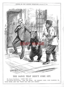 Dibujos animados vintage con estampado de perforaciones de 1924 'Ramsey Macdonald & the Bolshie Bear-Leader' - Imagen 1 de 1