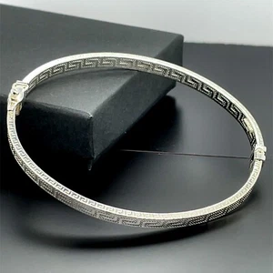 Brazalete de plata de ley 925 70 mm ovalado con bisagras diseño griego regalo para ella NUEVO - Imagen 1 de 8