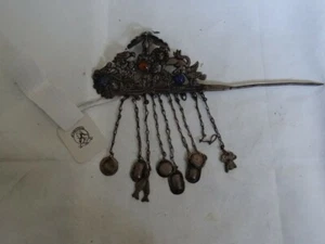 Very Fine Ornate Antique Peruvian Silver Metal & Stones Hairpin Ex - Christies - Picture 1 of 12