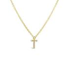 Letter T Diamond Pendant Necklace 14K Yellow Gold Initial Charm 0.03CT Round