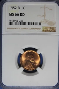 1952 D NGC 1C MS66 RD LINCOLN WHEAT CENT #B49728 - Picture 1 of 2